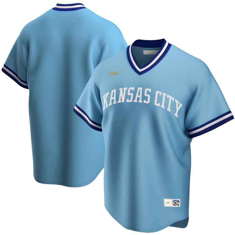 2020 MLB Men Kansas City Royals Nike Light Blue Road Cooperstown Collection Team Jersey 1->kansas city royals->MLB Jersey
